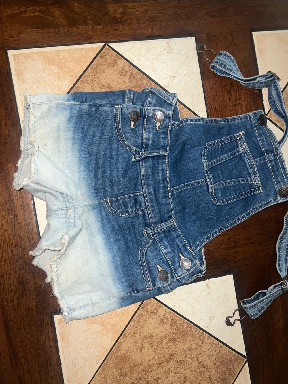 Justice Ombre Denim Short Overalls in Dark Blue and Light Blue